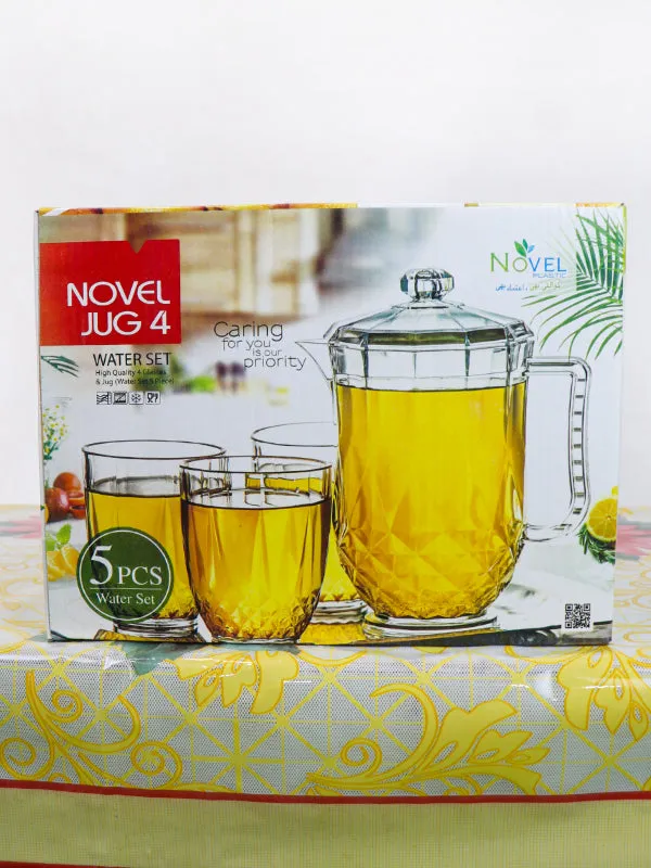 04 Plastic Novel Jug with 4 Glass Set of 5 Green