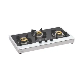 3 Burner Free Standing Glass Hob Forged Brass Burner with Flame Failure Device Auto Ignition (1073 FSFBBWFFDAI)