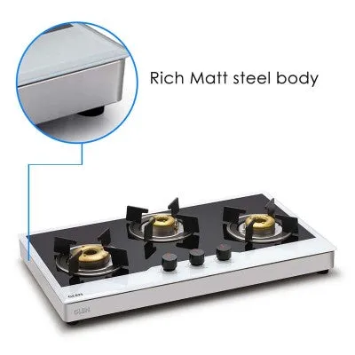 3 Burner Free Standing Glass Hob Forged Brass Burner with Flame Failure Device Auto Ignition (1073 FSFBBWFFDAI)