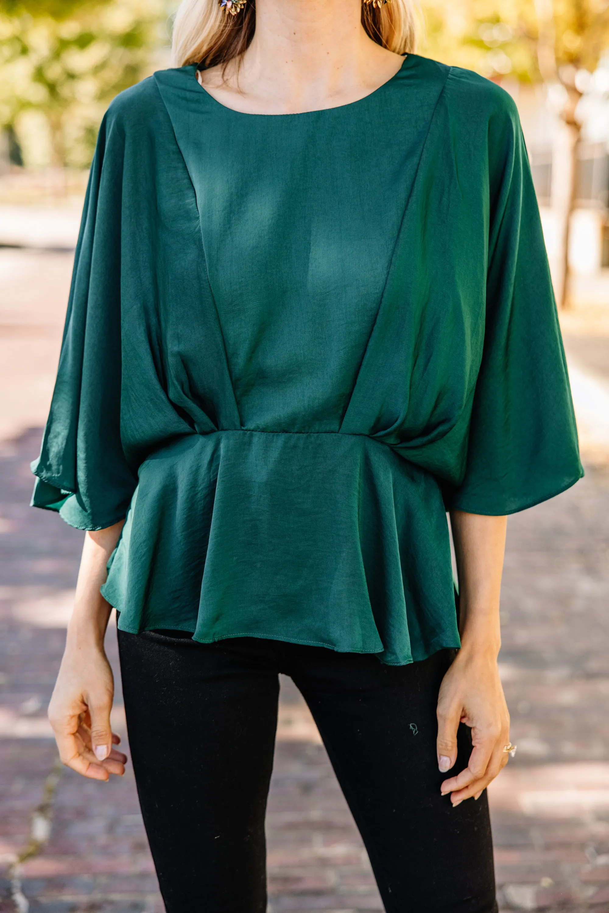 All Instinct Forest Green Satin Blouse