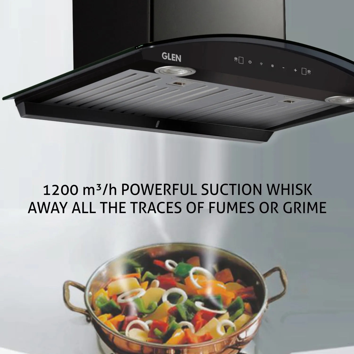 Auto Clean Curved Glass Kitchen Chimney, Baffle Filters, Motion Sensor 1200 m3/h 60/90cm - Black (6066 MS AC BL)