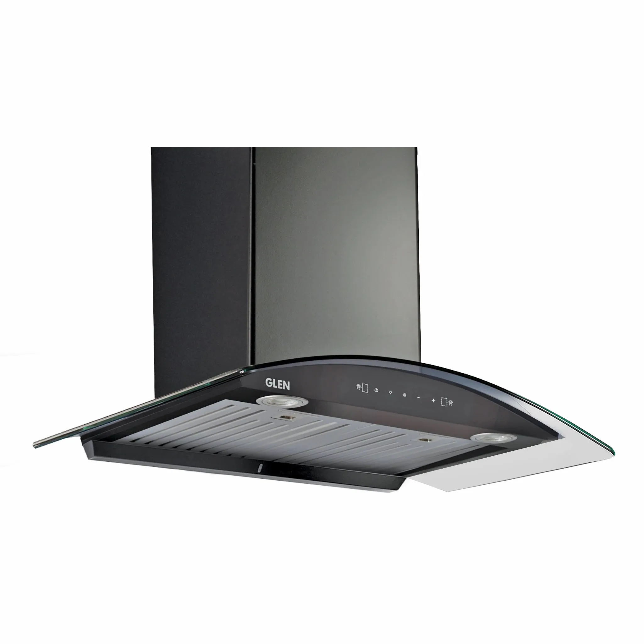 Auto Clean Curved Glass Kitchen Chimney, Baffle Filters, Motion Sensor 1200 m3/h 60/90cm - Black (6066 MS AC BL)