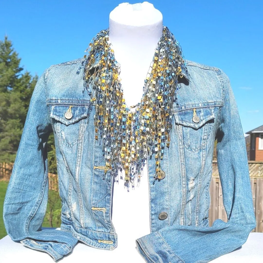 Blue and Yellow Bundle - Scarf and Beaded Statement Necklace