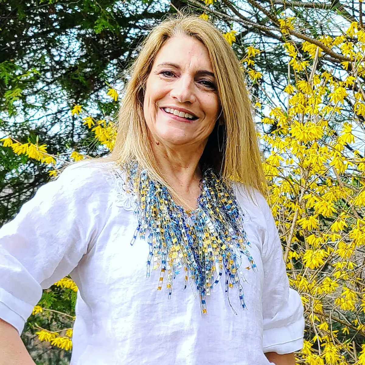 Blue and Yellow Bundle - Scarf and Beaded Statement Necklace