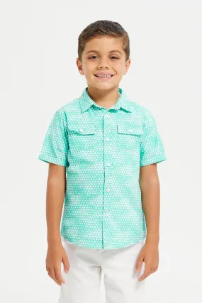 Boys Teal And White Shirt With T-Shirt Set (2 Piece)