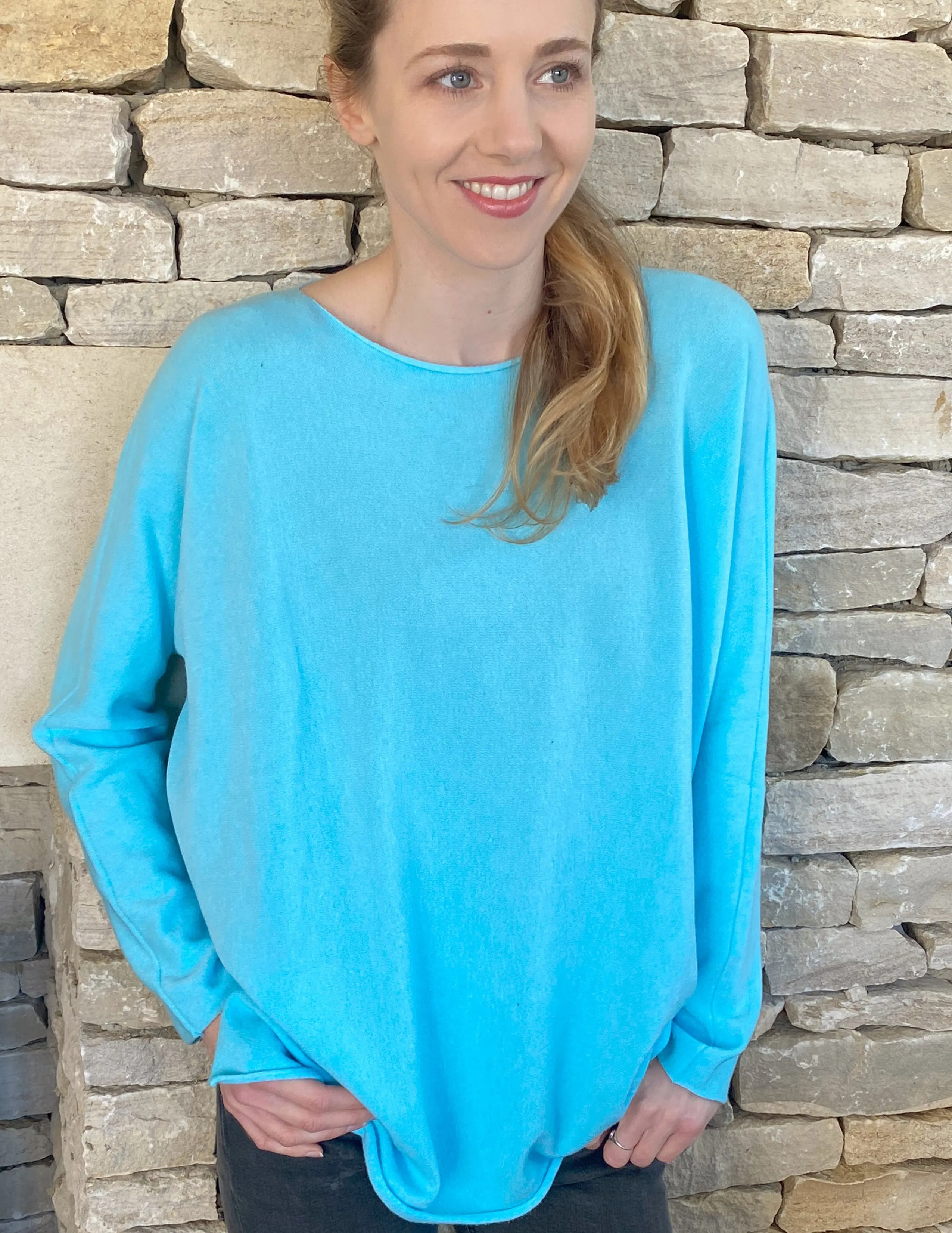 Cashmere Mix Round Neck Knit in shades of Blue