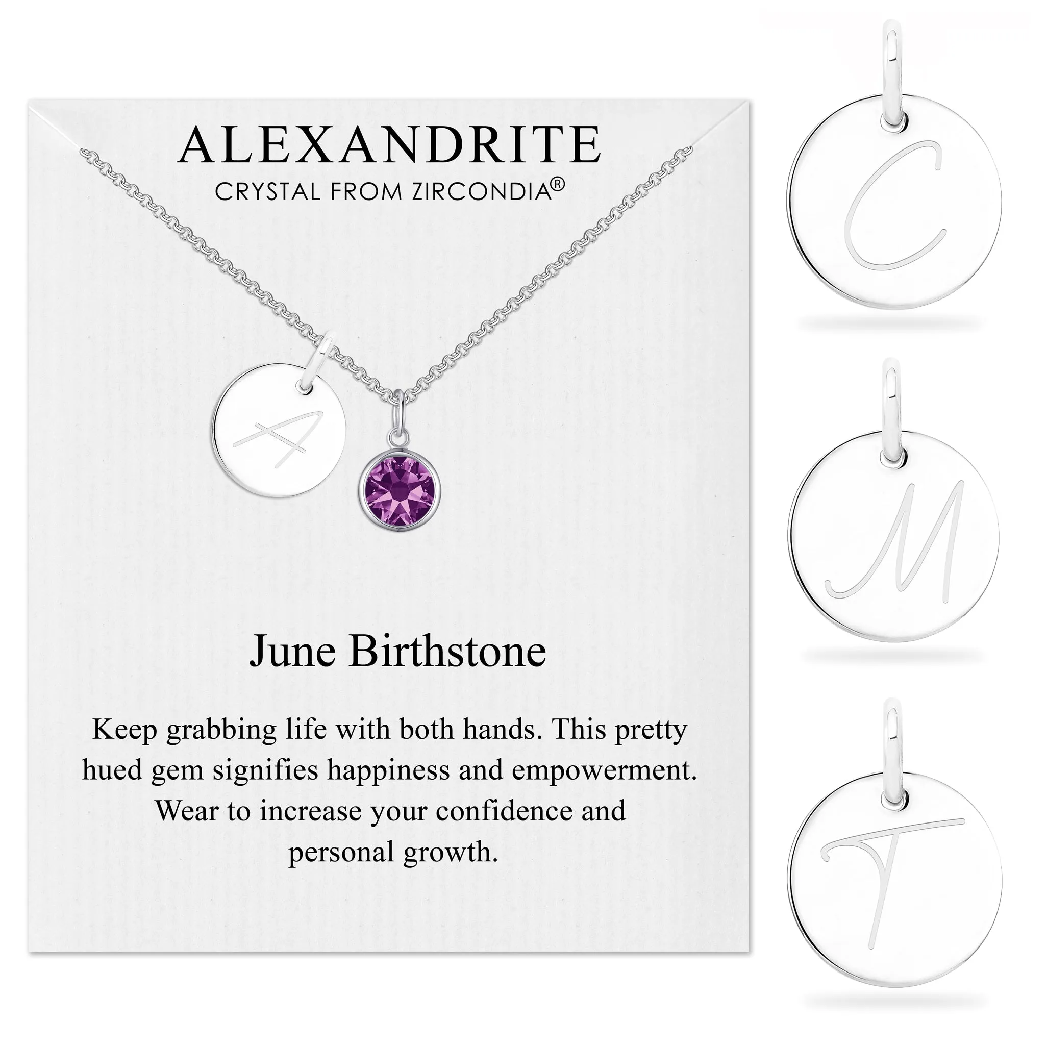 June (Alexandrite) Birthstone Necklace with Initial Charm (A to Z) Created with Zircondia® Crystals