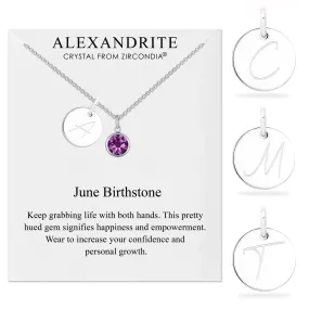 June (Alexandrite) Birthstone Necklace with Initial Charm (A to Z) Created with Zircondia® Crystals