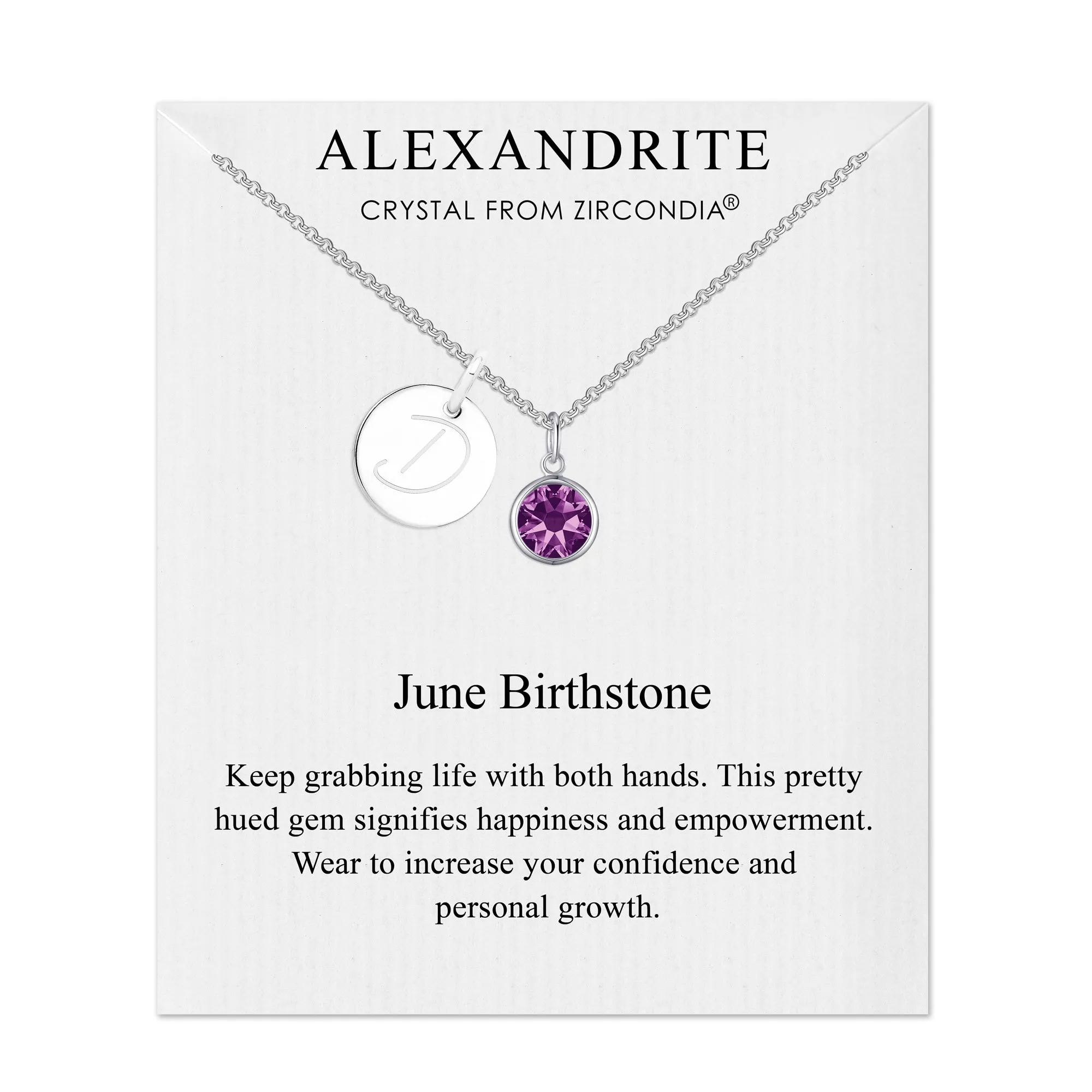 June (Alexandrite) Birthstone Necklace with Initial Charm (A to Z) Created with Zircondia® Crystals