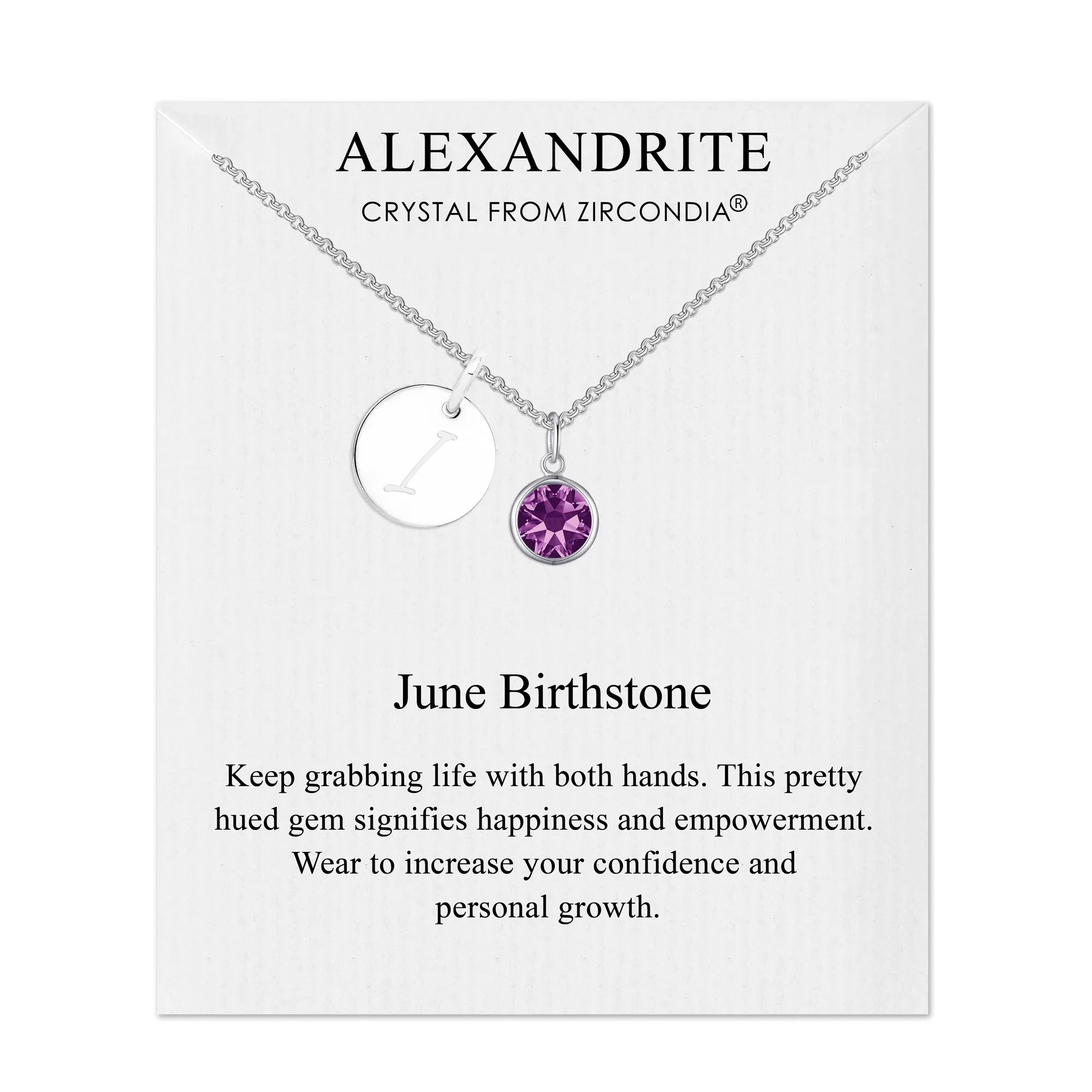 June (Alexandrite) Birthstone Necklace with Initial Charm (A to Z) Created with Zircondia® Crystals