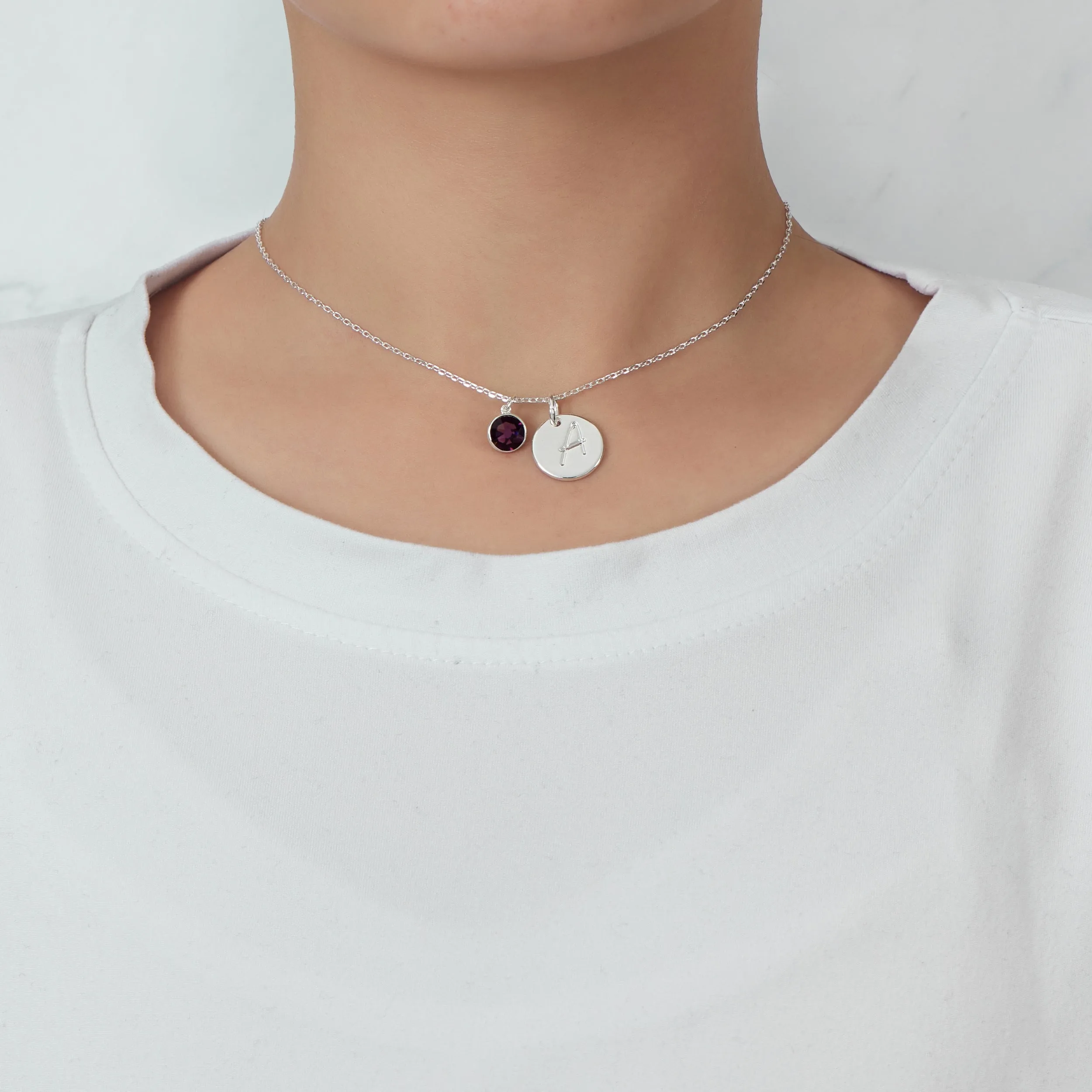 June (Alexandrite) Birthstone Necklace with Initial Charm (A to Z) Created with Zircondia® Crystals