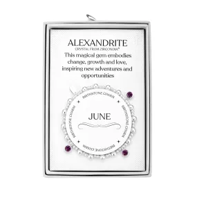 June (Alexandrite) Birthstone Stretch Charm Bracelet with Quote Gift Box