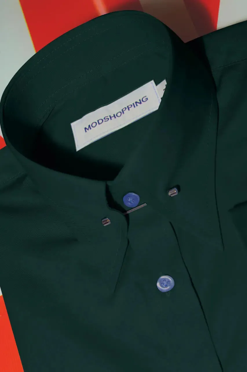 Men's Pin Collar Shirt- Dark Green Pin Collar Shirt.