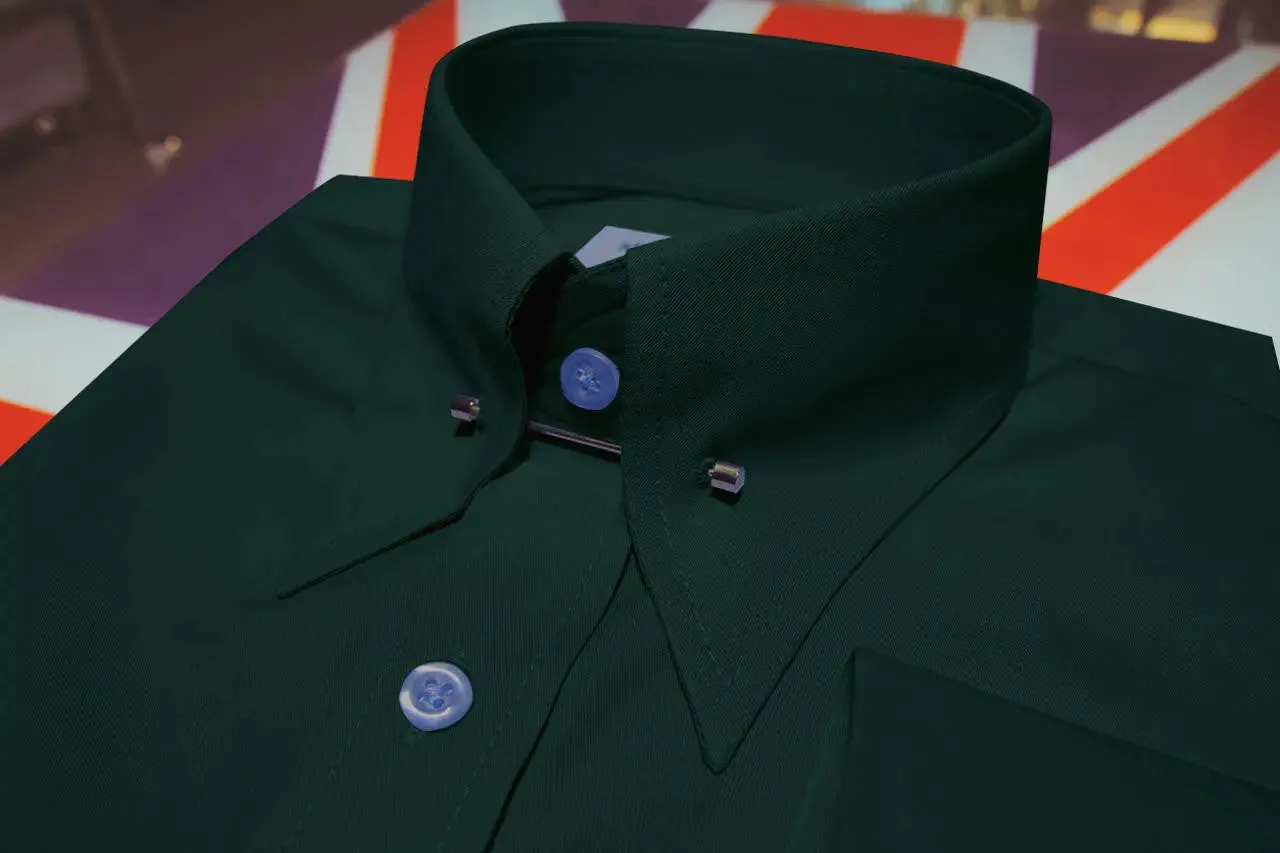 Men's Pin Collar Shirt- Dark Green Pin Collar Shirt.