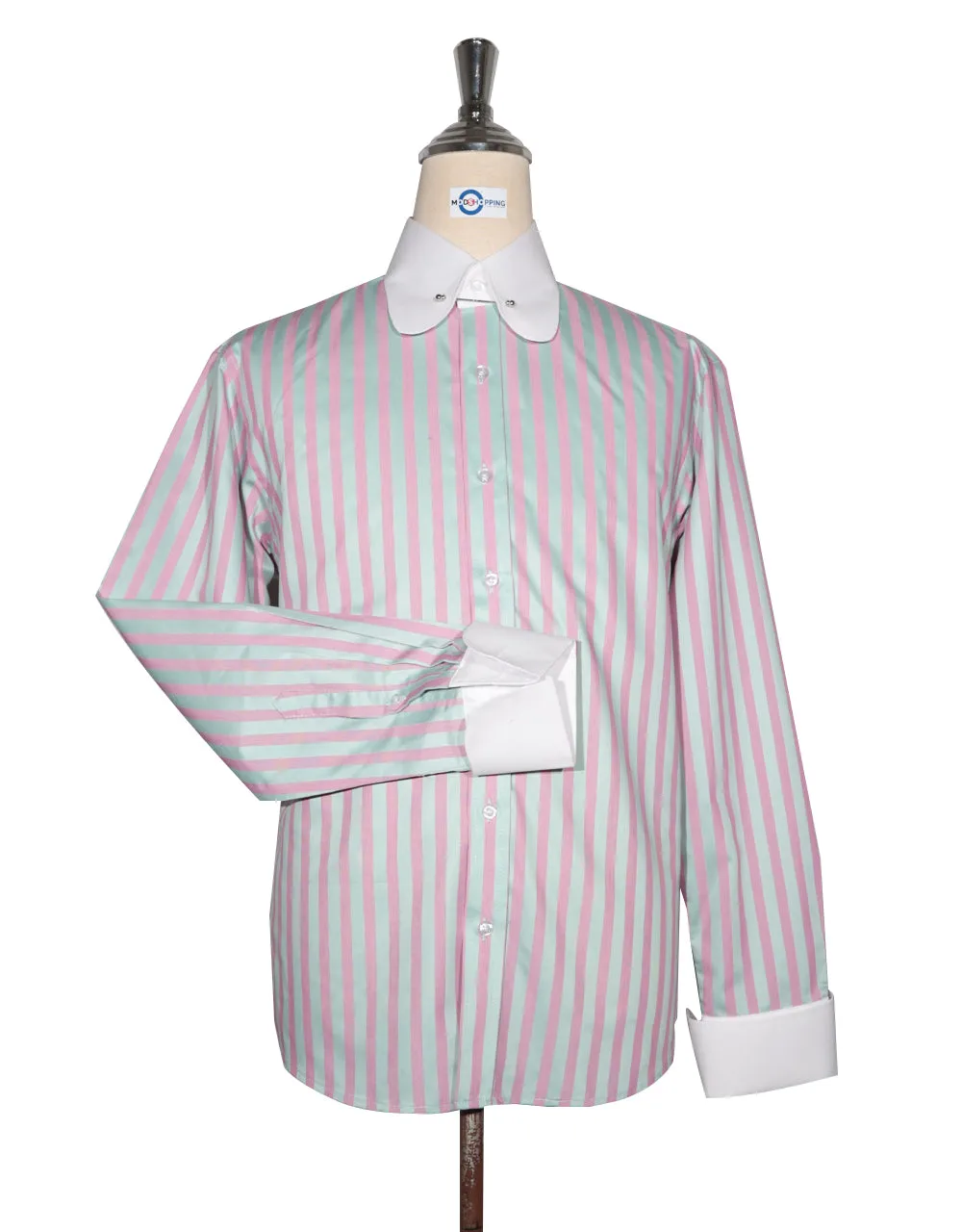 Penny Pin Collar Shirt - Pink and Green  Stripe Shirt