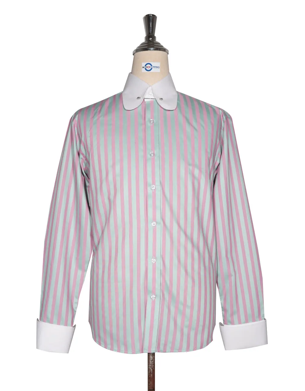 Penny Pin Collar Shirt - Pink and Green  Stripe Shirt