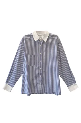 Perfect Oversized Stripe Shirt- French Blue #2