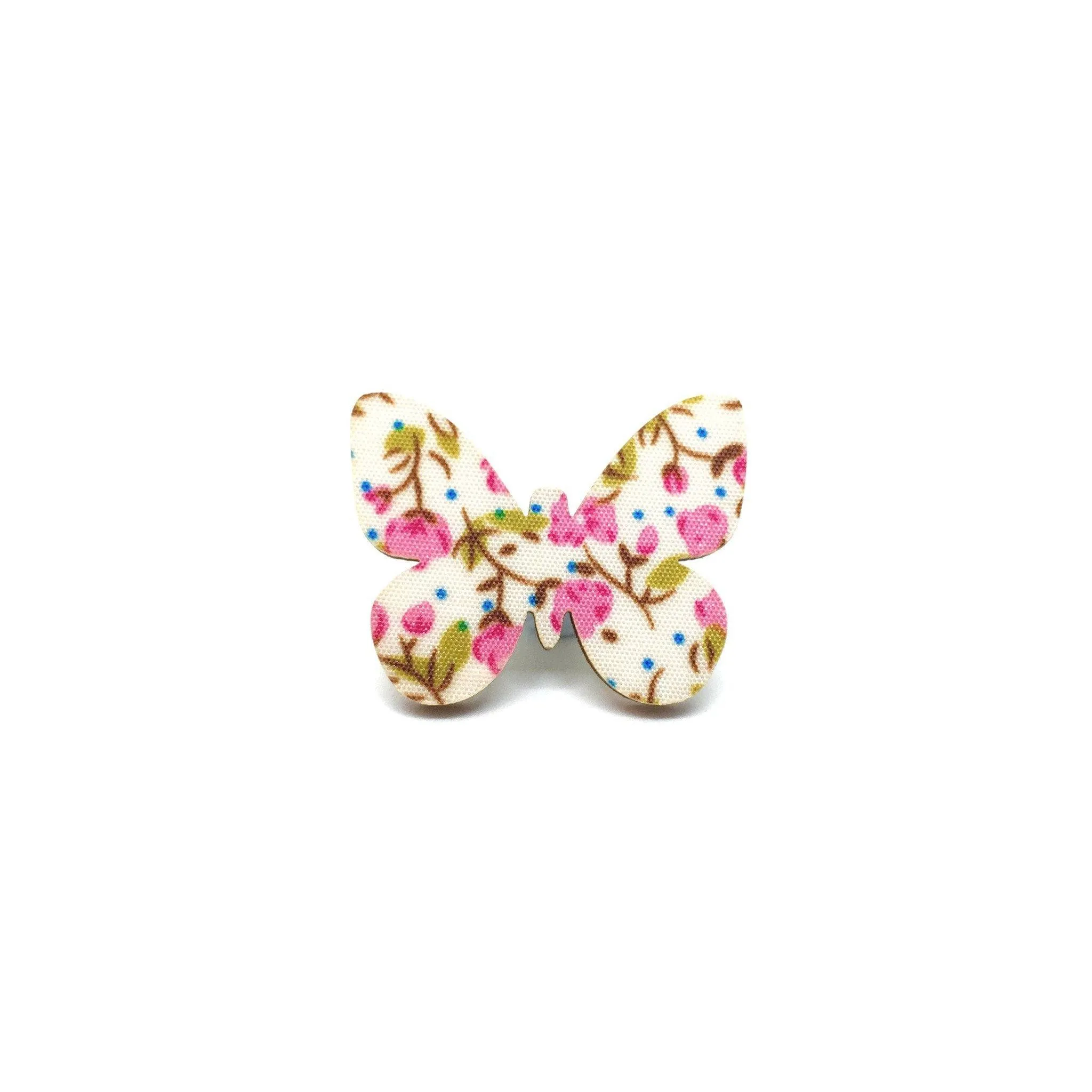 Pink Floral Butterfly Wooden Brooch