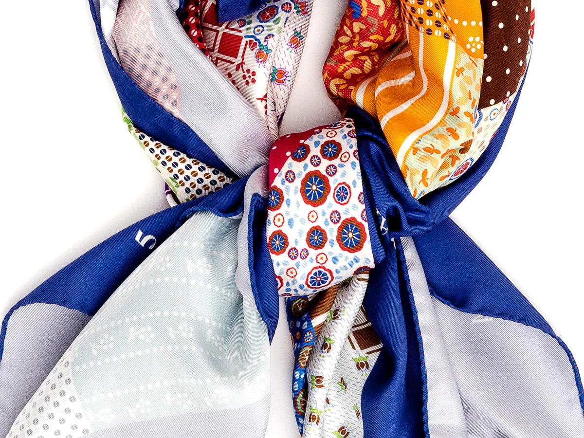 Silk Patchwork Foulard Floral Blue