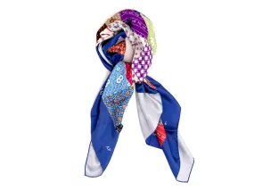 Silk Patchwork Foulard Floral Blue