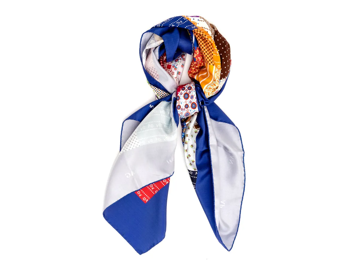 Silk Patchwork Foulard Floral Blue