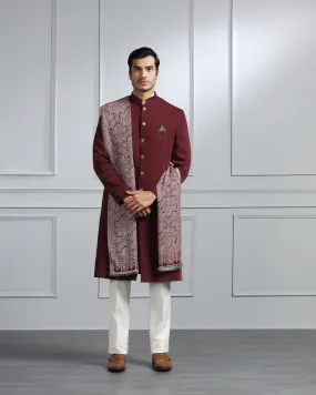 Swarn Two Piece Maroon Solid Achkan Set - Dagaris