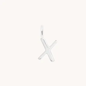 X Initial Charm 9k White Gold